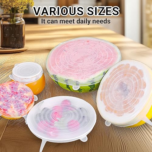 Miniatura 2 de Paquete de 4 tapas elásticas de silicona reutilizables de 3.7 pulgadas, fundas de silicona para almacenamiento de alimentos, tapas elásticas