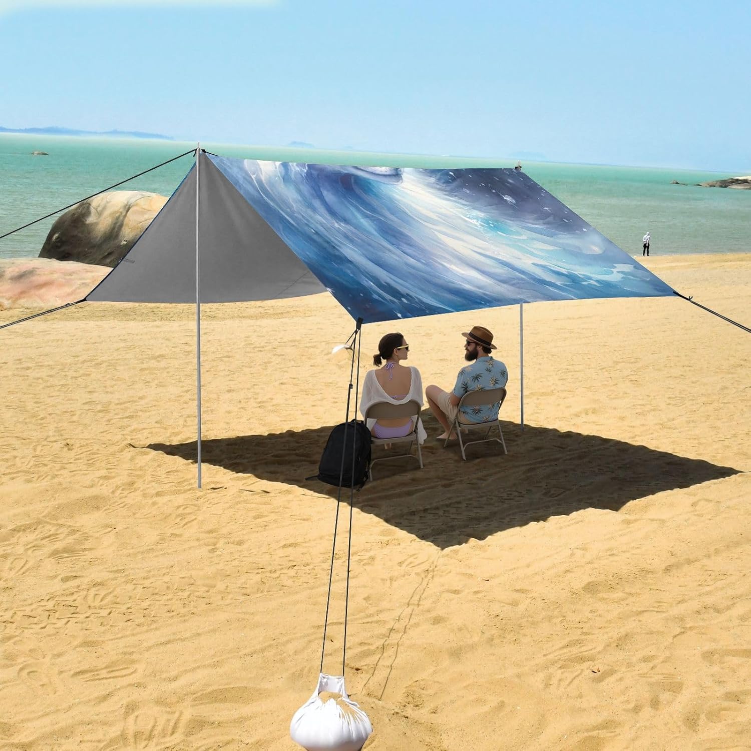 ALAZA Ice Fox Starry Sky Galaxy Beach Tent Sun Shelter UPF50+ Protection Beach Shade Canopy w/ 4 Sandbags for Outdoor Camping, Fishing, Backyard Fun, Picnic, 10x9 ft