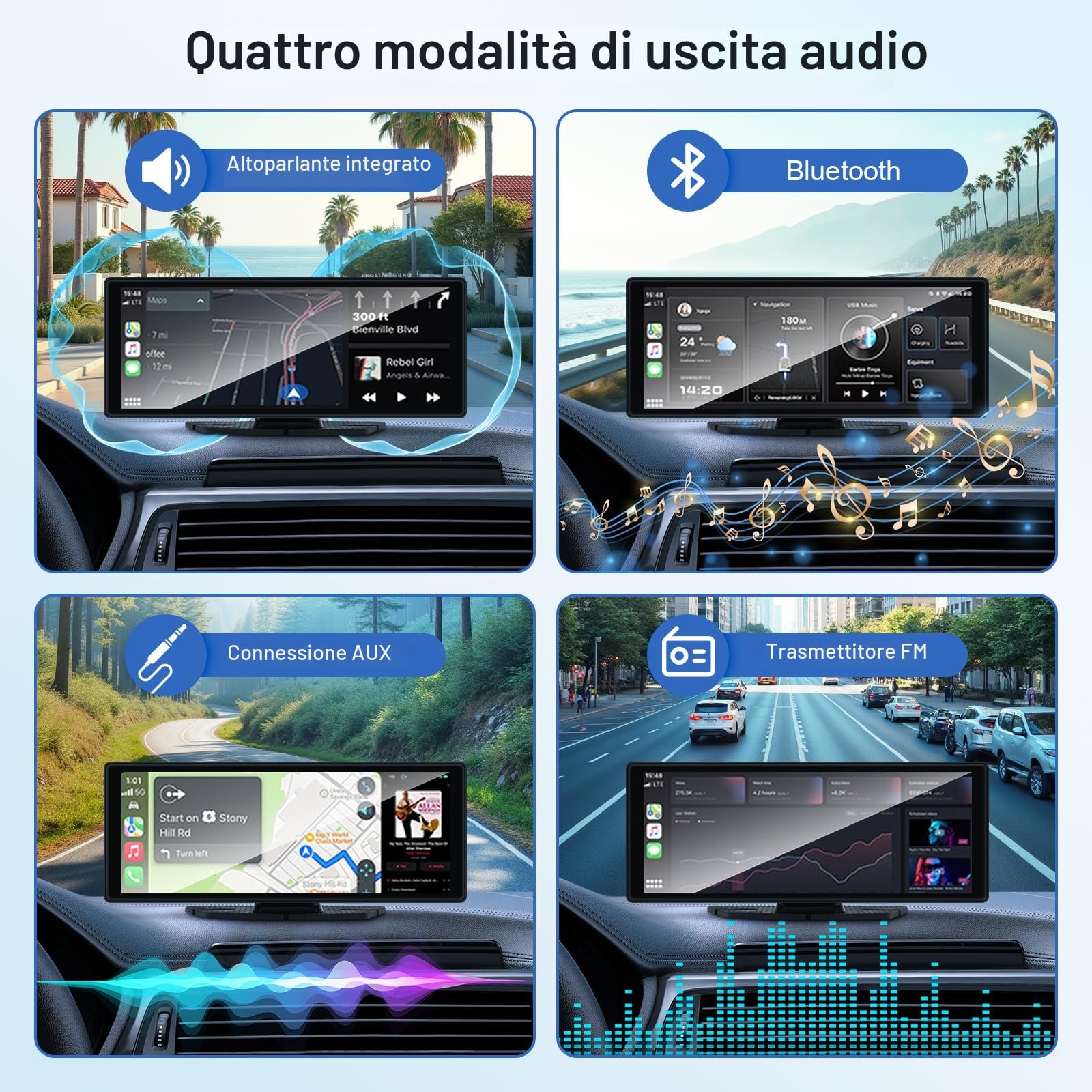 Display Carplay da 10,26 pollici - Display wireless Android Auto Car Play con dashcam 4K, telecamera posteriore 1080P, touchscreen IPS, Bluetooth Mirror Link, schermo diviso, radio FM/AUX, 64G TF
