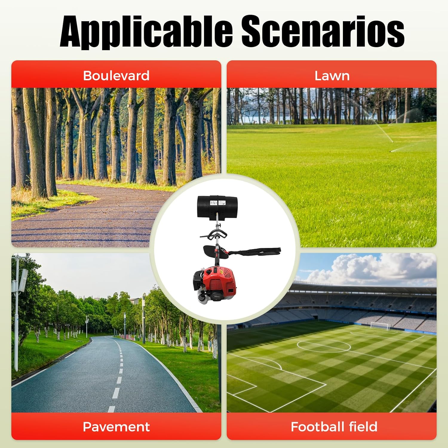 52CC Gas-Powered Handheld Lawn Sweeper 2.3HP, Power Outdoor Backpack Broom Lawn Sweeper with 20.47" Nylon Brush, Lightweight and Portable for Driveways, Lawns, and Artificial Turf