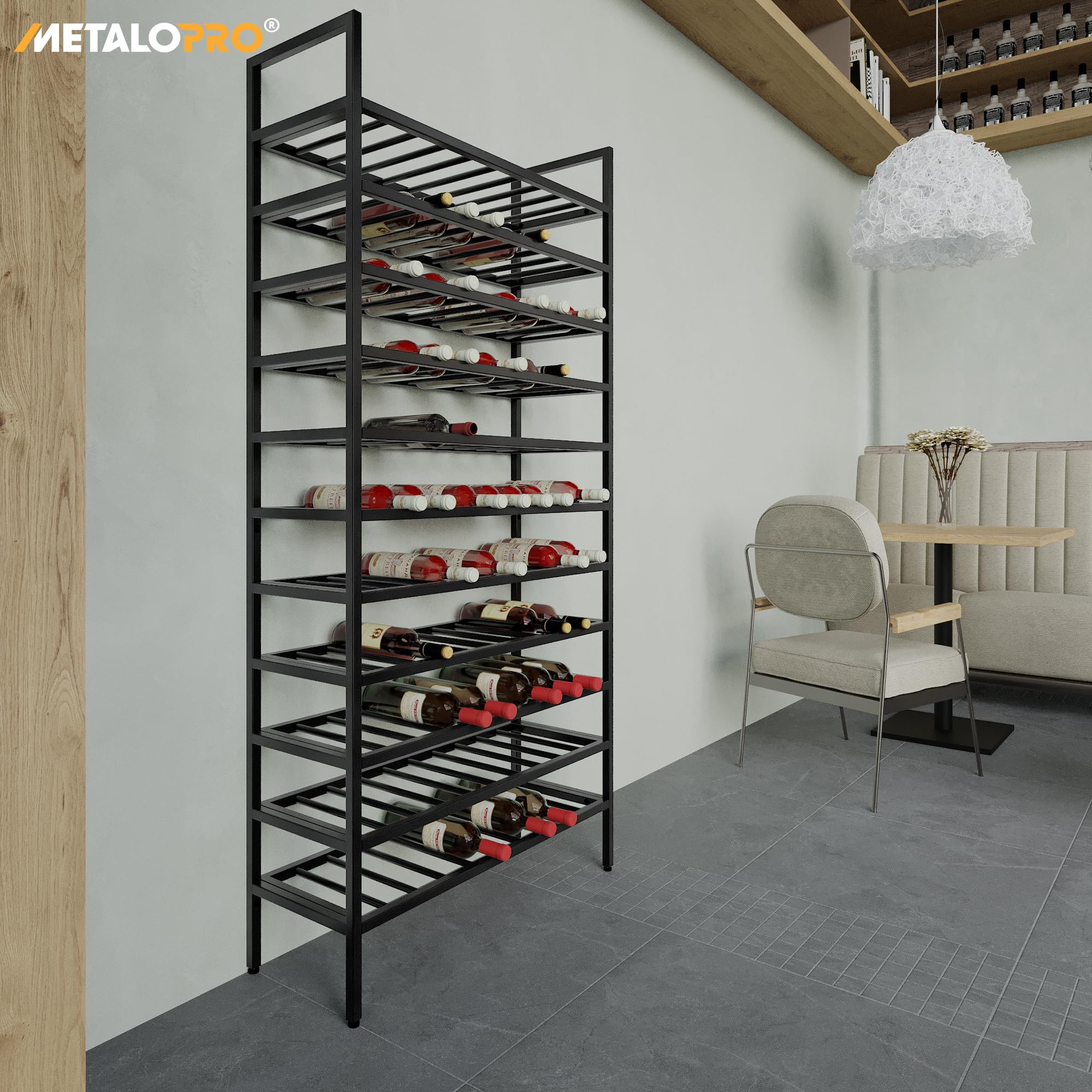 Weinregal Jerez – Schwarzes Metallregal Für 110 Weinflaschen, Robustes Design, Ideal Für Küche, Keller Oder Bar – 170×80×30cm