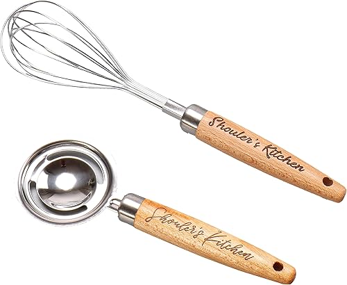 Miniatura 5 de Batidor personalizado con mango de madera de acero inoxidable, nombre grabado, logotipo, batidor de huevos, regalo personalizado para inauguración