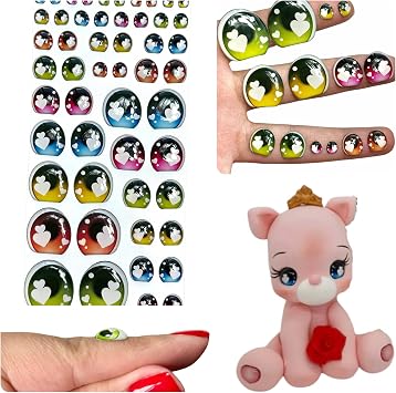 318-M 26 Pairs Assorted 3D Resin Eyes 52 pcs, 522mm Blue, Pink, Yellow, Green, Orange Self-Adhesive for DIY Crafts, Felt, Clay, Porcelain, Sculptures, Amigurumi & More