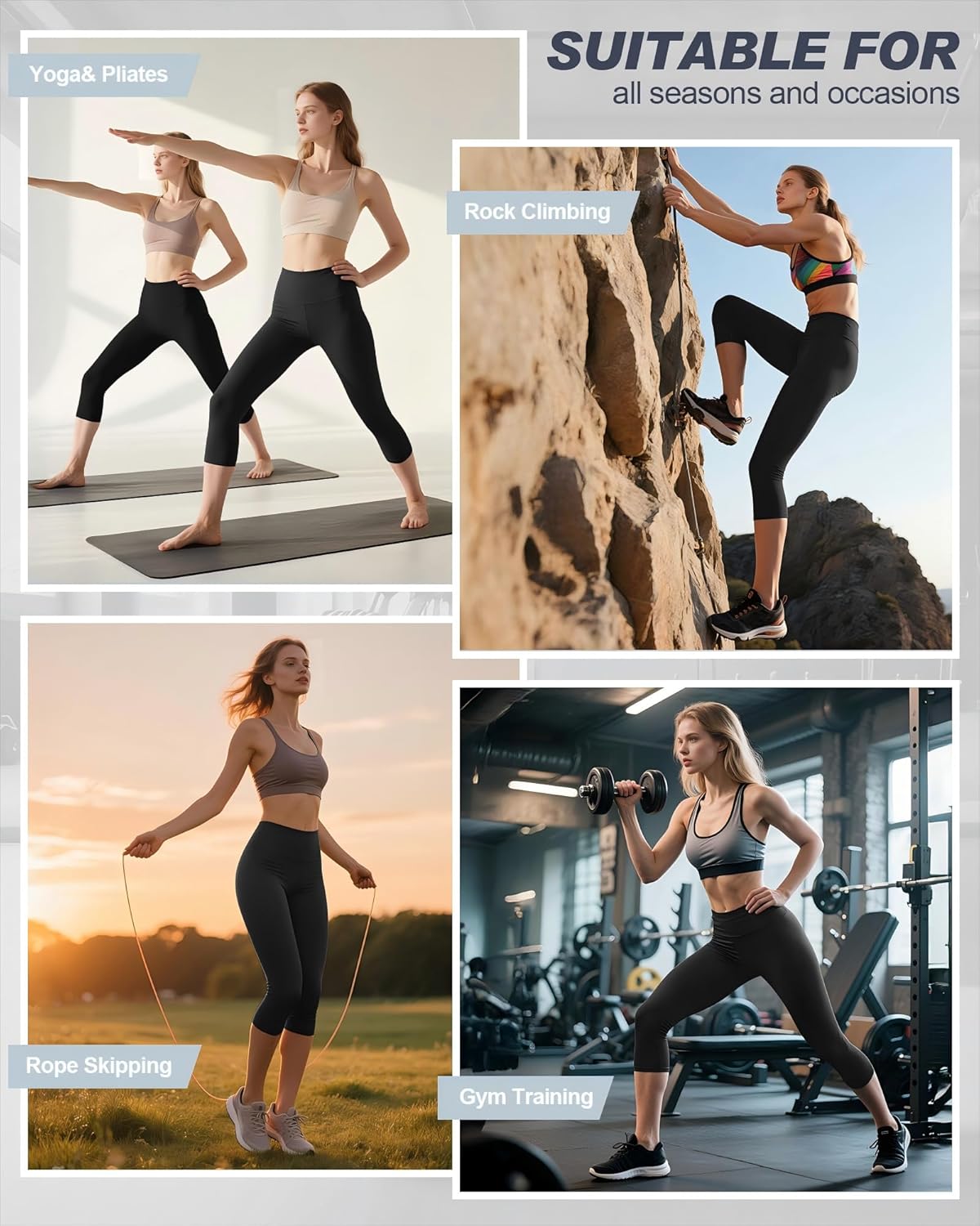 Coume 5 Pack Capri Leggings for Women High Waisted Tummy Flat Workout Leggings Stretch Athletic Yoga Pants Running Cycling - Image 6