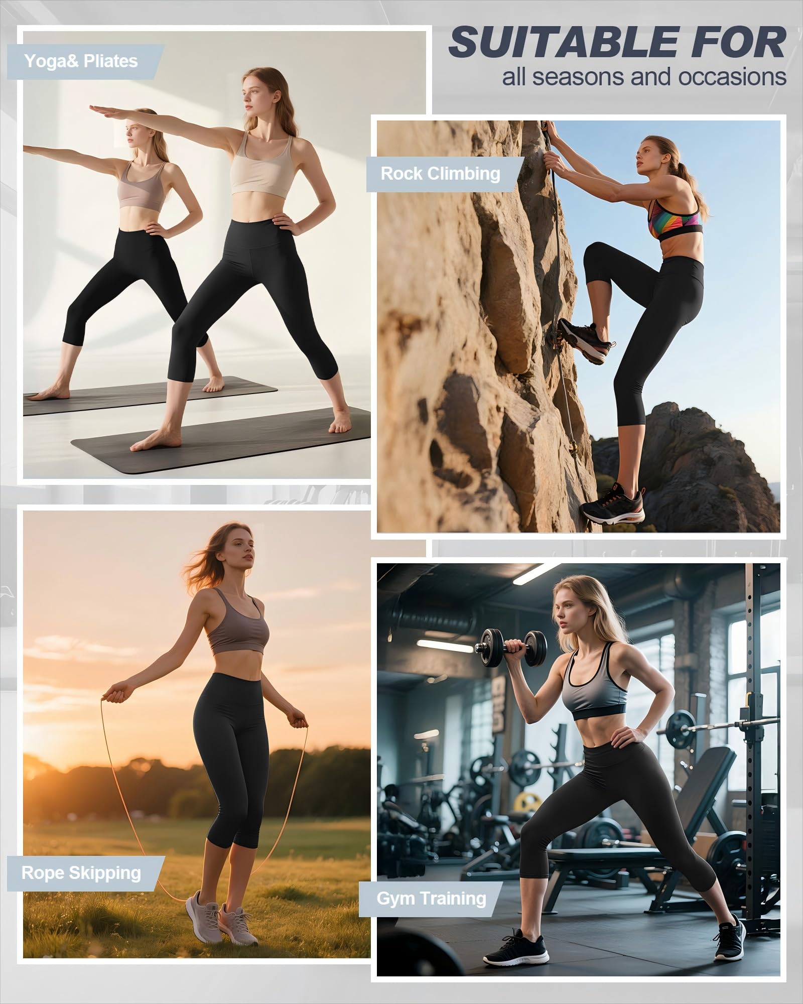 Coume Lot de 5 leggings capri taille haute pour femme - Legging d'entraînement plat - Pantalon de yoga extensible pour course à pied, cyclisme