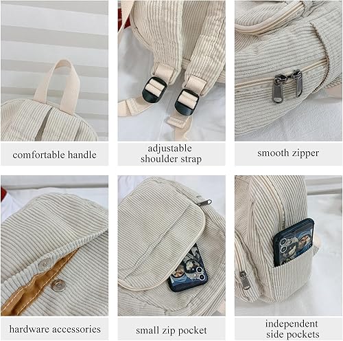 Miniatura 4 de Mochila de pana, mochila pequeña y simple, mochila estética Y2K, mochila casual para mujer, Beige, Mochilas Daypack