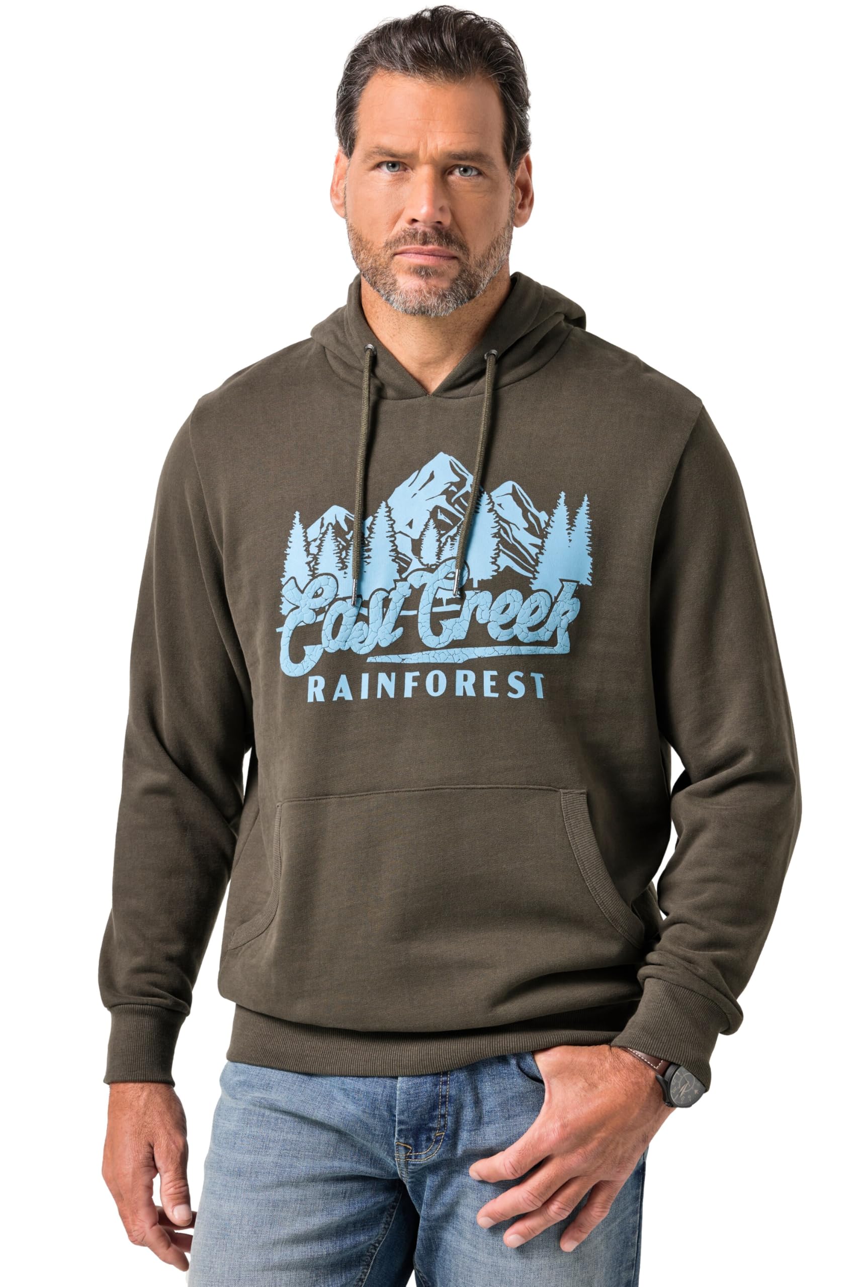 JP 1880 Herren große Größen Übergrößen Menswear L-8XL Hoodie, Kapuzensweater, Brustprint, Kängurutasche 845189