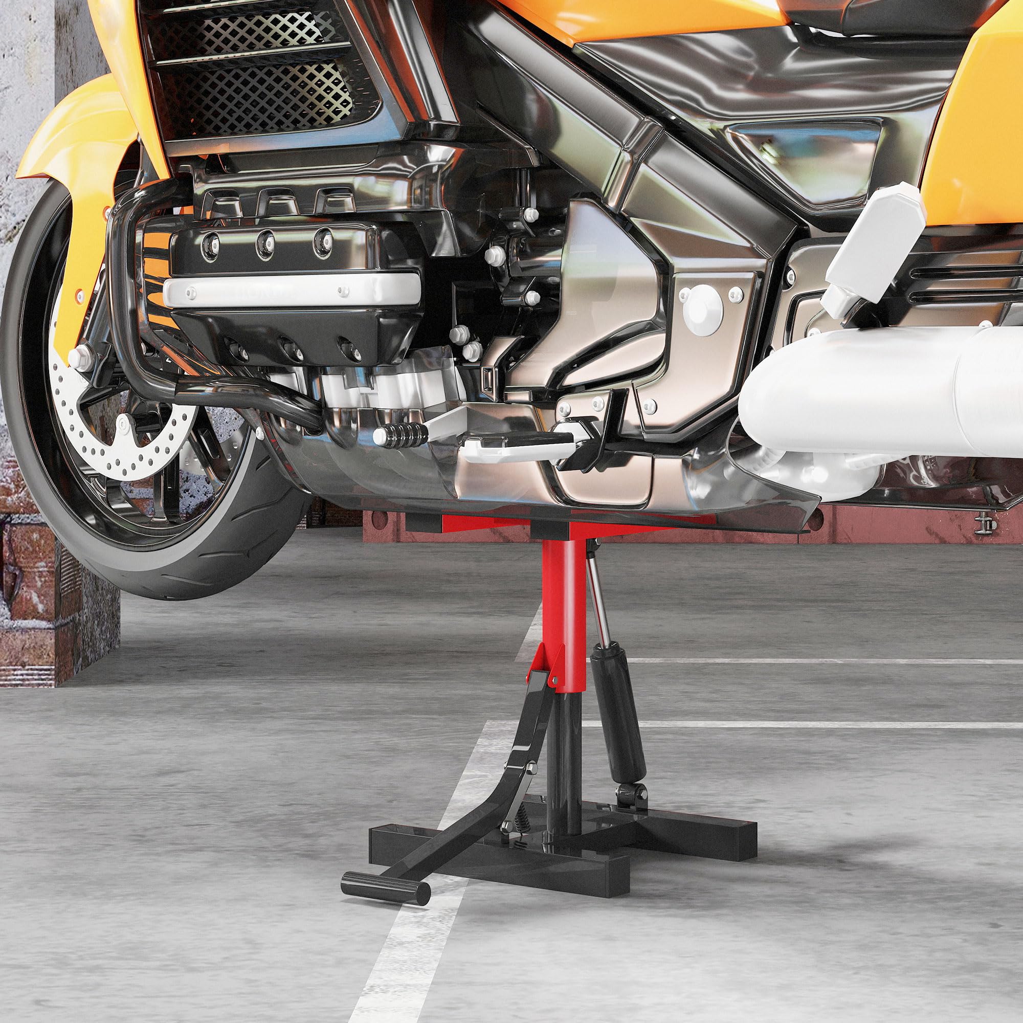 HOMCOM Sollevatore Moto in Acciaio Max 150kg, Cavalletto Alzamoto con Altezza Regolabile 29.5-41 cm e Piattaforma in Gomma Antiscivolo, 33x29x40.5cm, Rosso