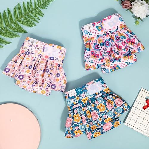 Miniatura 8 de CuteBone Pañales para perras con faldas, paquete de 3 vestidos reutilizables para cachorros, pantalones para el período de ciclo de calor QBD13L