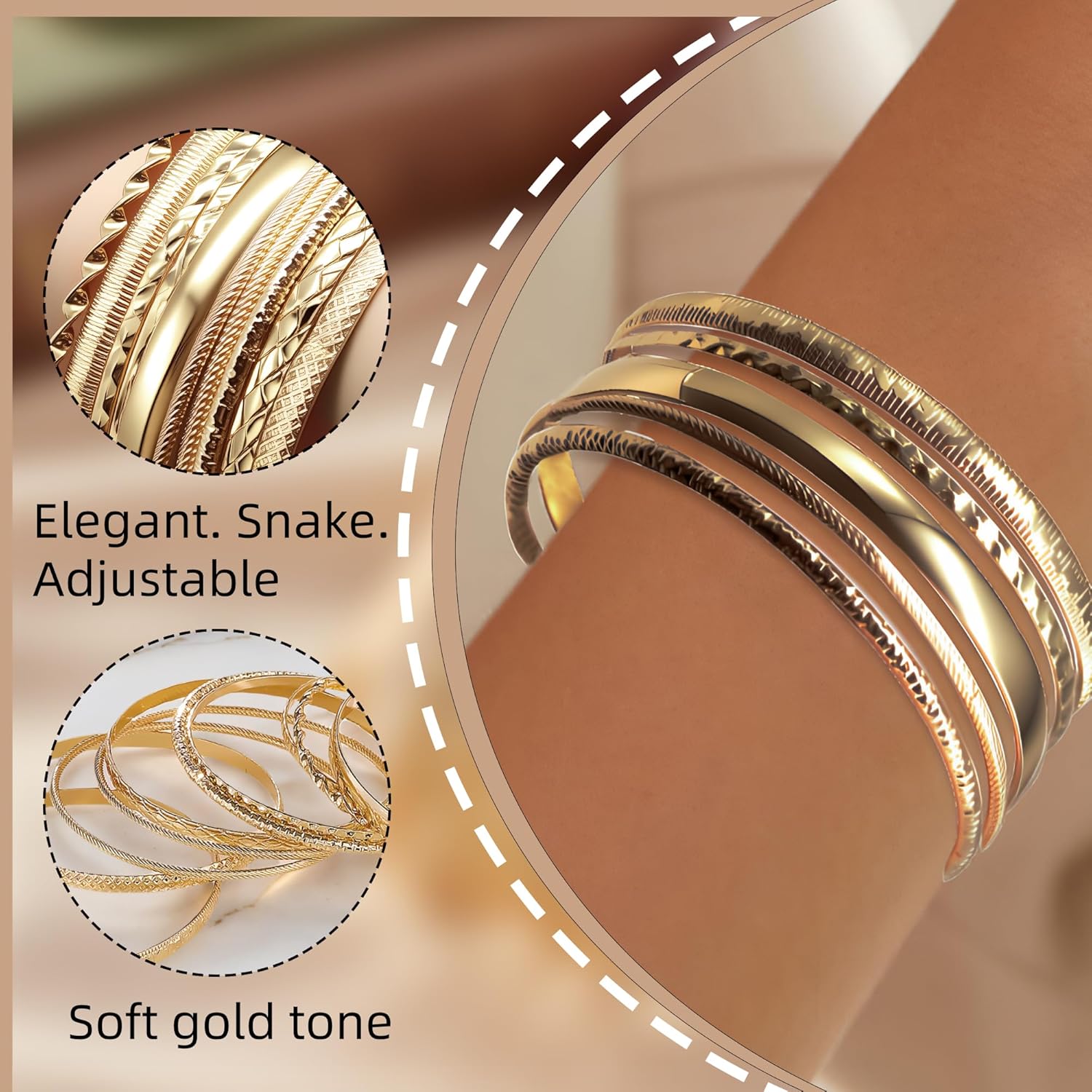 Gold & Silver Bracelets Set for Women, Stackable Bohemian Bangle Pack, Dainty Layered Bracelet Jewelry Set, Vintage Geometric Boho Style Fashion Accessories, Gift Jewelry for Her - Image 3