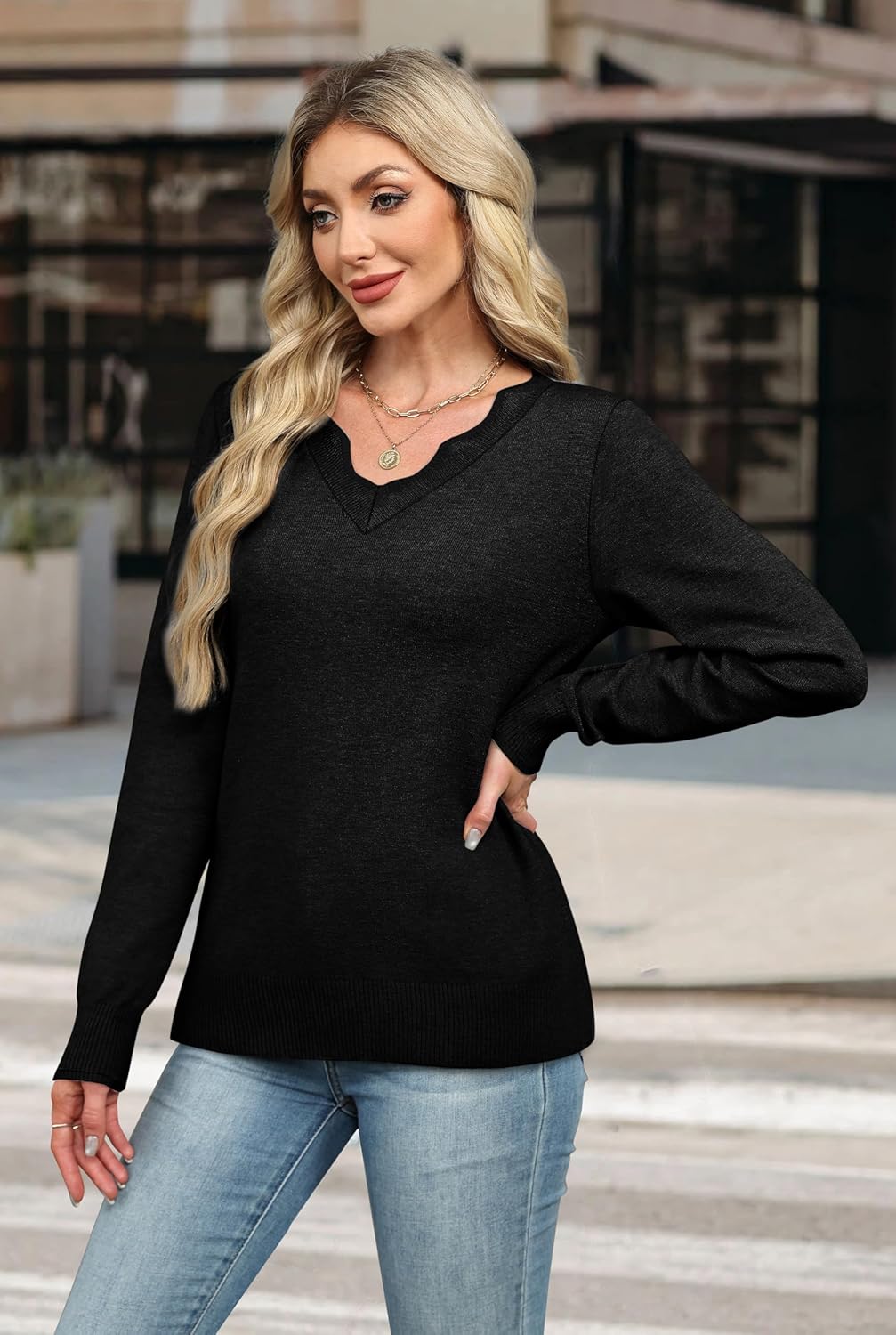 OFEEFAN Womens V Neck Sweaters Pullover Cozy Lightweight Sweaters Long Sleeve Tops Winter Clothing 2026 - Image 4