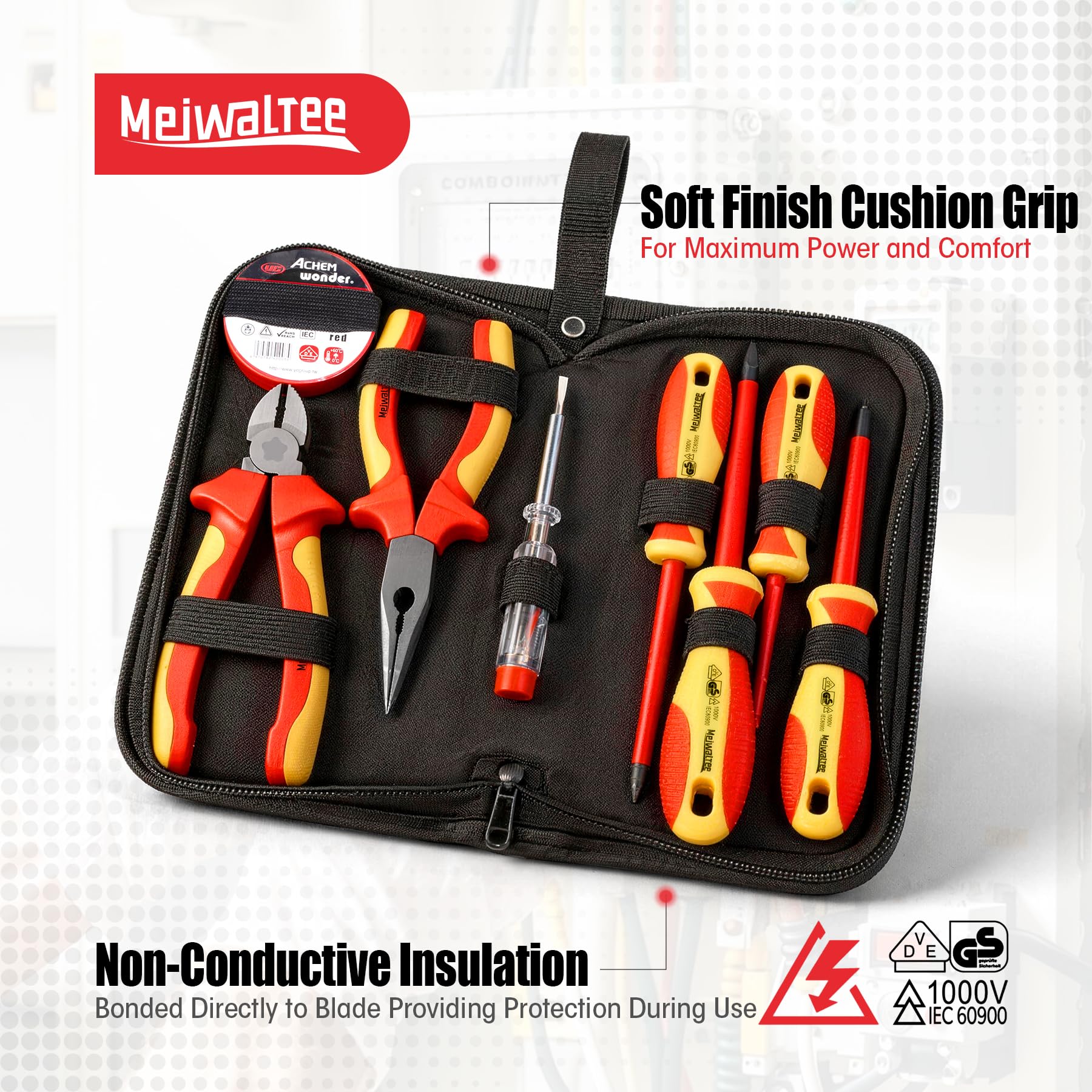 8 Pezzi VDE Isolati Set di Cacciaviti, Set di Strumenti Professionale per Elettricisti Isolato 1000V Con Estremità Phillips e Piatte Magnetiche, Pinze Isolate e Tronchesi Diagonali.