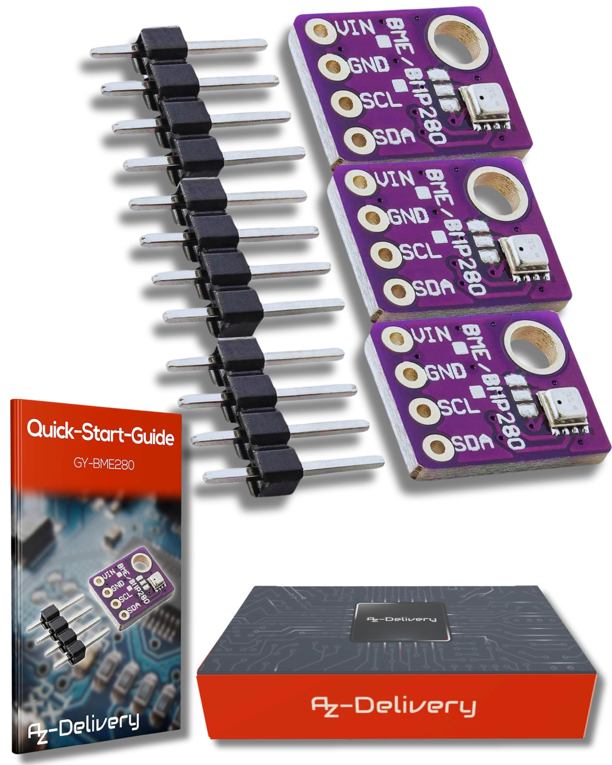 AZDelivery 3 x GY-BME280 Barometrischer Sensor für Temperatur, Luftfeuchtigkeit und Luftdruck kompatibel mit Arduino und Raspberry Pi inklusive E-Book!