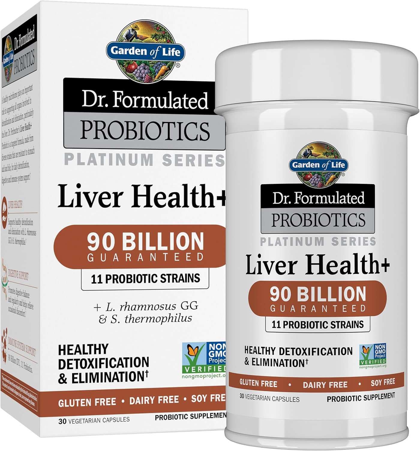 Garden of Life Dr. Formulated Probiotics Platinum Series Liver Health+ 90 Billion CFU Guaranteed, One a Day Probiotic for Healthy Detoxification & Elimination Support, Vegan, Gluten Free, 30 Capsules