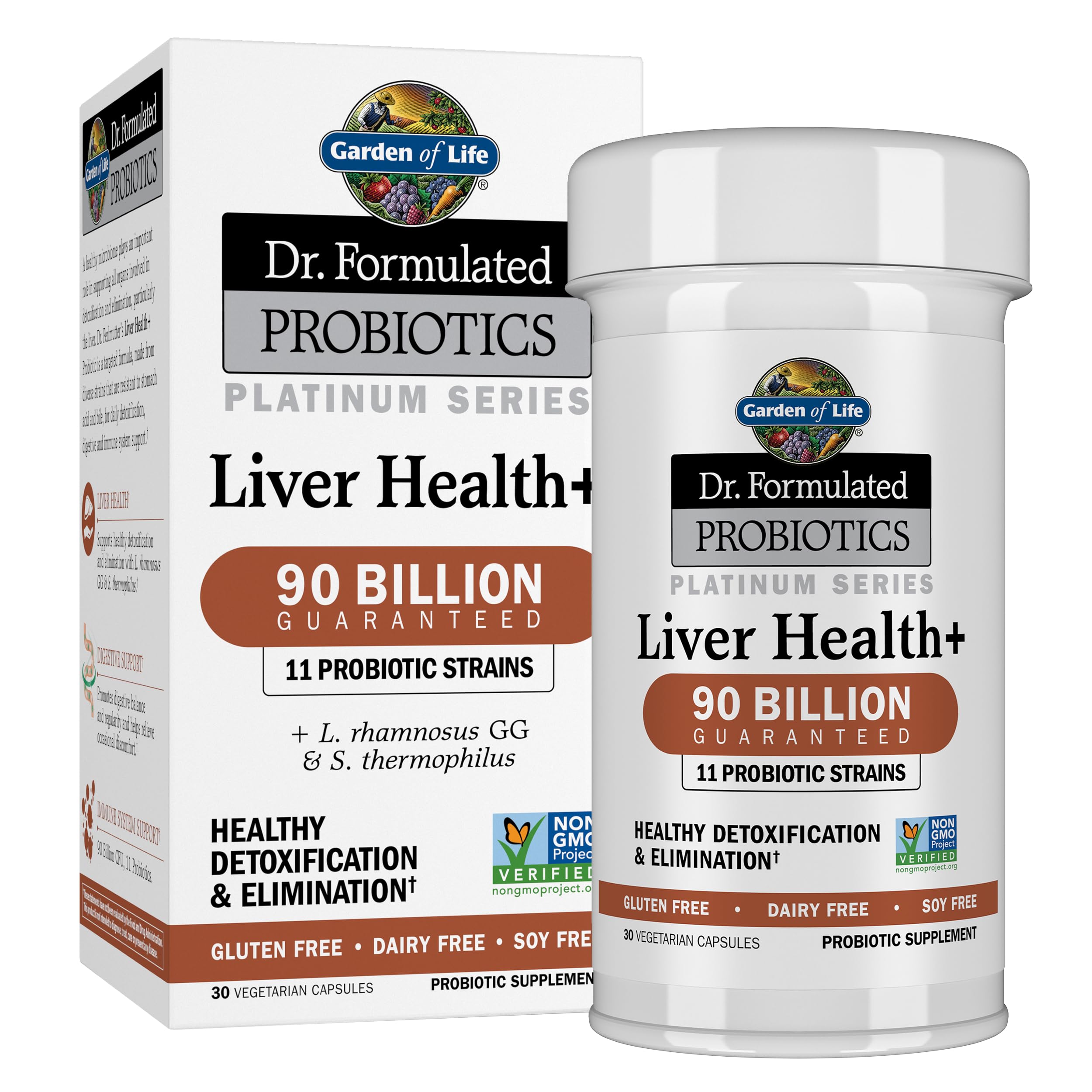 Dr. Formulated Probiotics Platinum Series Liver Health+ 90 Billion CFU Guaranteed, One a Day Probiotic for Healthy Detoxification & Elimination Support, Vegan, Gluten Free, 30 Capsules