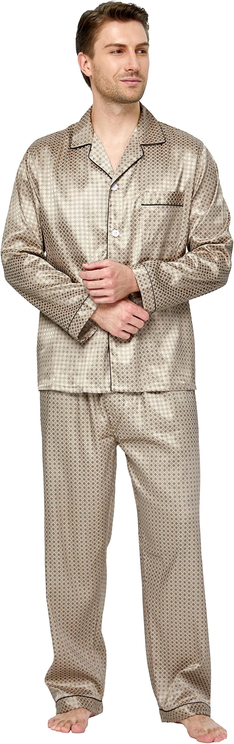 TONY & CANDICE Men's Classic Satin Pajama Set Sleepwear