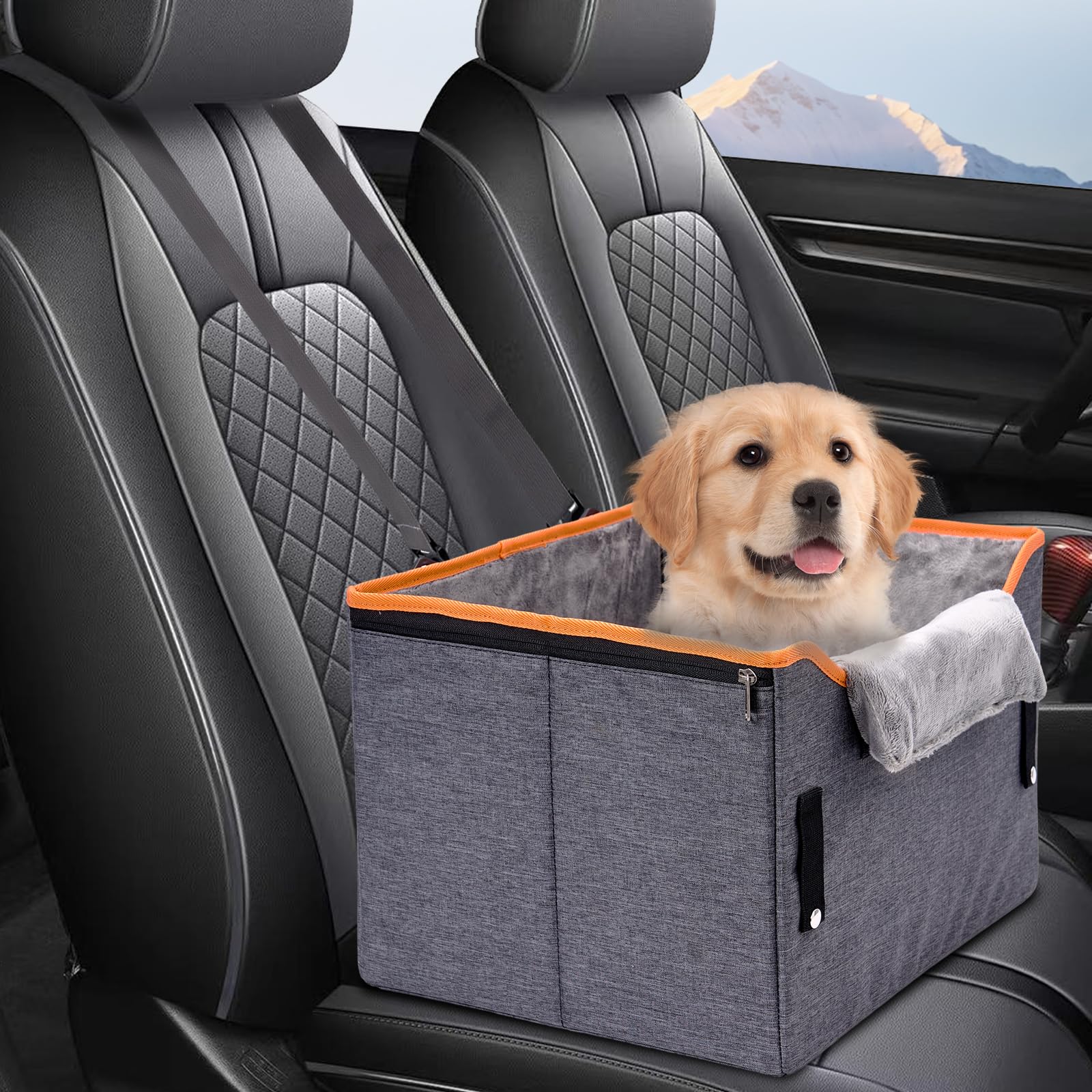 Dog Car Seat for Small Dogs Cats Multifunction Dog Booster Seat Elevated Dog Seat for Car Dog Travel Bed Seats for Front and Back Seats with Removable Cover, Orange