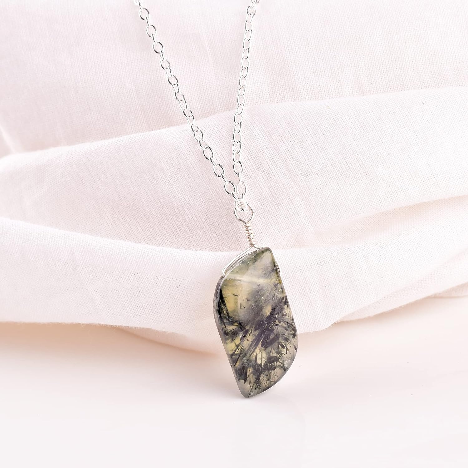 Natural Green Prehnite Crystals Pendant Necklace, Fancy Cabochon Gemstone, Energy Healing Crystals, Birthday, Gift for Her, Gemstone Jewelry 18 inch AAA+ Quality (Leaf) - Image 3