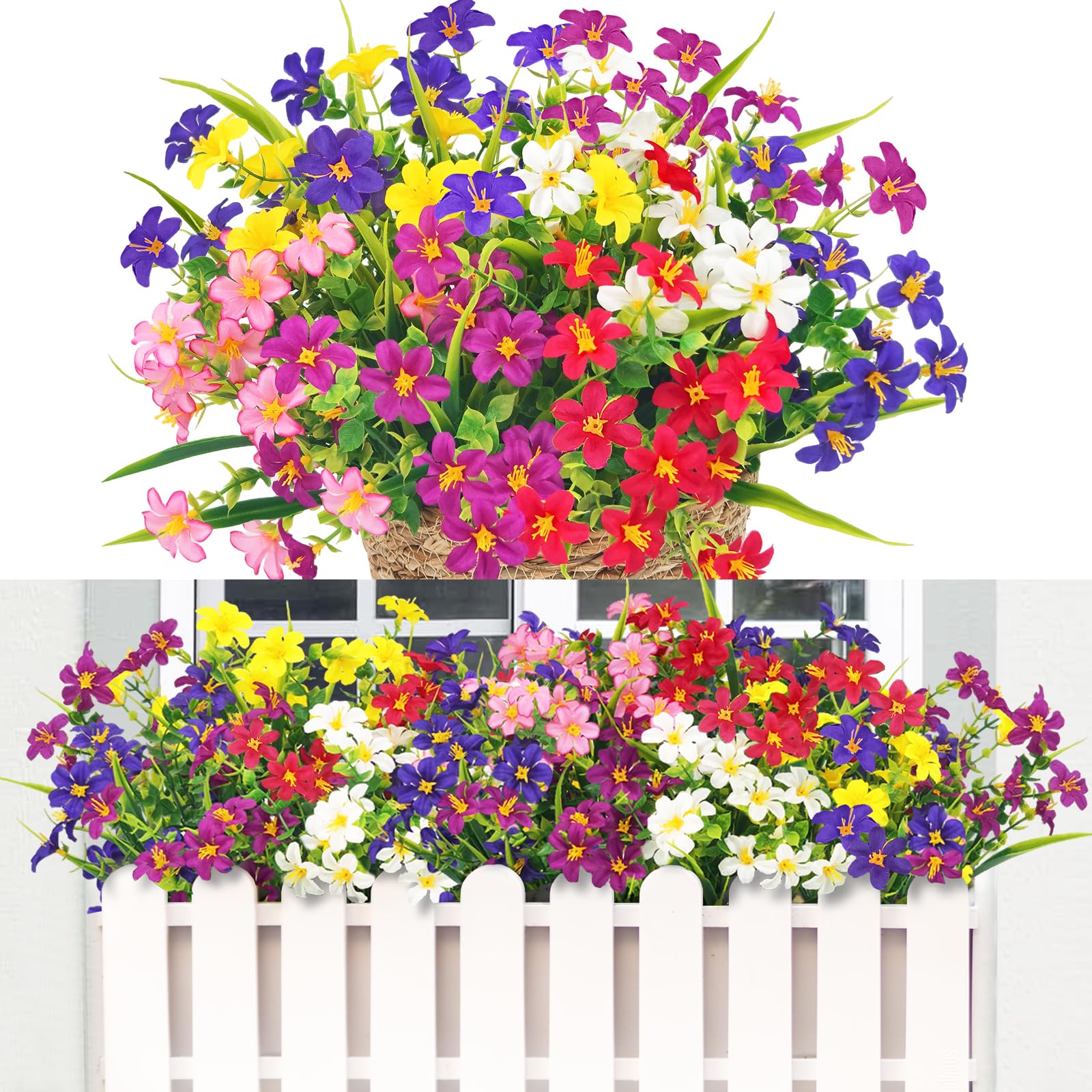 SHEPIN 8 Bündel Kunstblumen für Draußen, Künstliche Blumen Outdoor Wetterfest Balkonpflanzen Petunien Balkonblumen Seidenblumen Wie Echt Kunstpflanze für Balkon Außenbereich Blumenkasten Deko