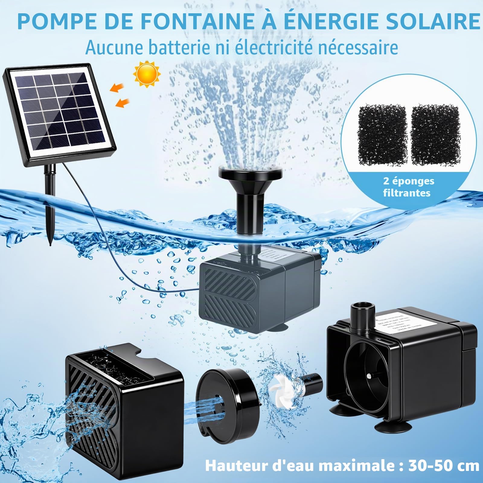 Pompe Solaire Bassin, 2W Pompe A Eau Solaire Et 15 Buses, Fontaine Solaire Exterieure De Jardin, Bassin, Fontaine Exterieure De Jardin pour Bain d'oiseaux, Piscine pour Animaux Et Hydroponie
