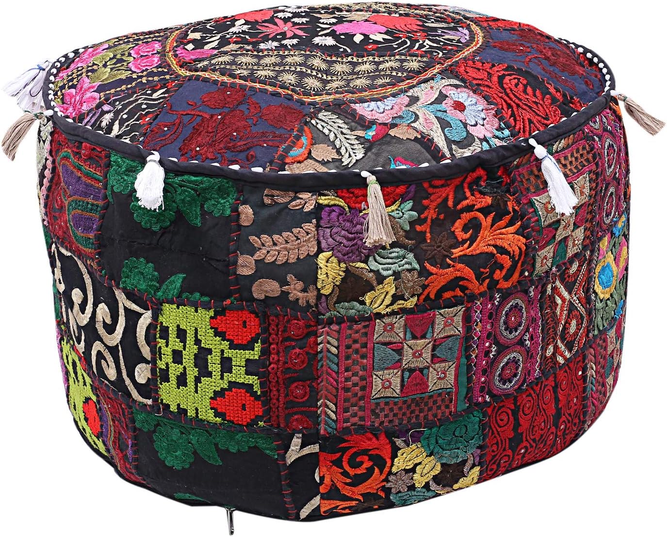 Indian Cotton Pouf Cover Bohemian Assorted Patchwork Pouf Hippie Round Floor Pillow Handmade Ottomans Pouf Bedroom Decor