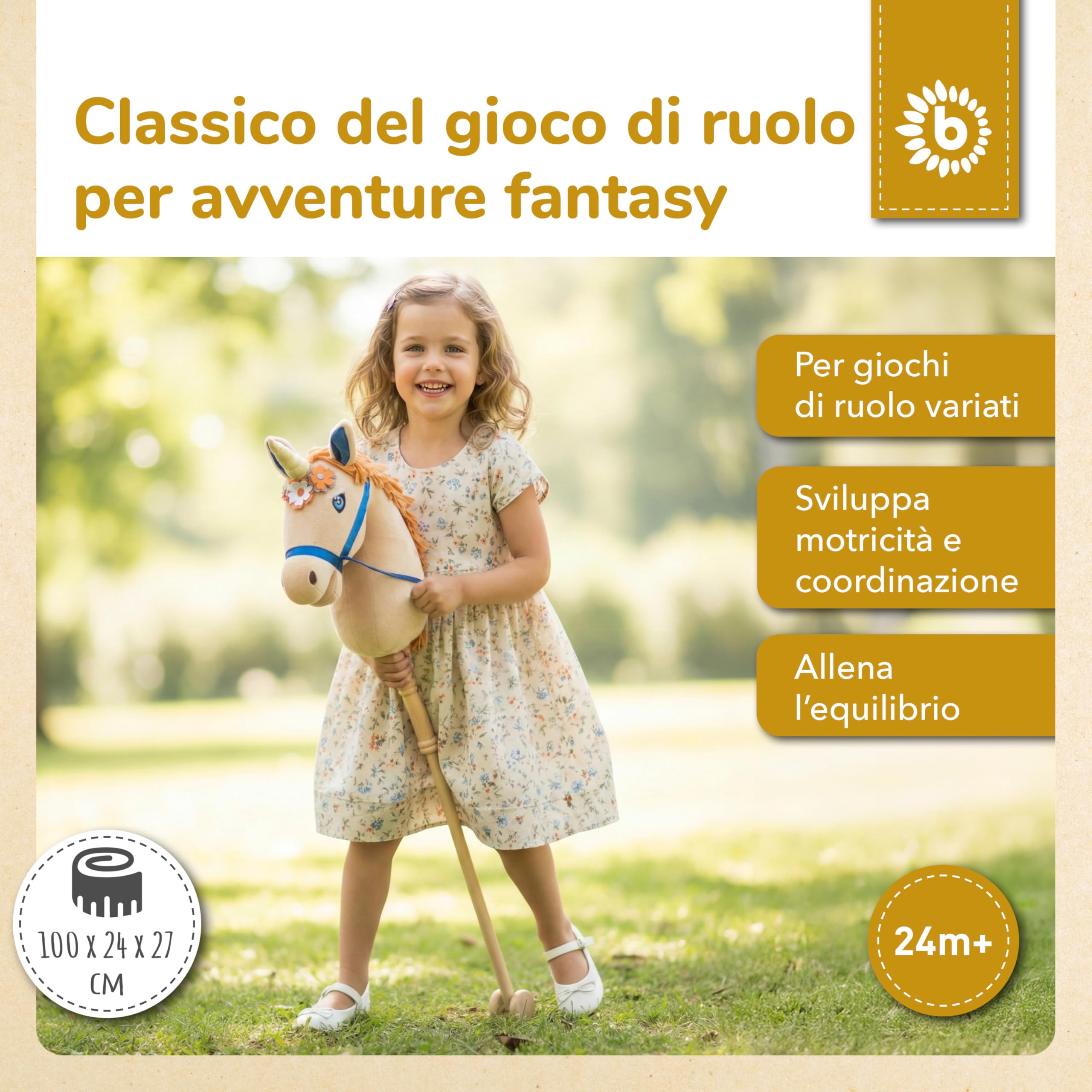 Bieco Cavallo a Spina Unicorno Magic | Cavallo Cavalcabile per Bambini | Hobby Horse Realistico Testa di Cavallo con Bastone Giochi Bambini 1 Anno Femmina Regalo 1 Anno Cavallino interattivo Bambina
