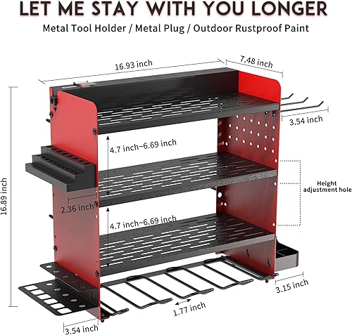 Miniatura 6 de ZEAKOC Organizador de herramientas eléctricas con estación de carga, soporte de taladro de 4 capas, soporte de pared, estante de metal para garaje