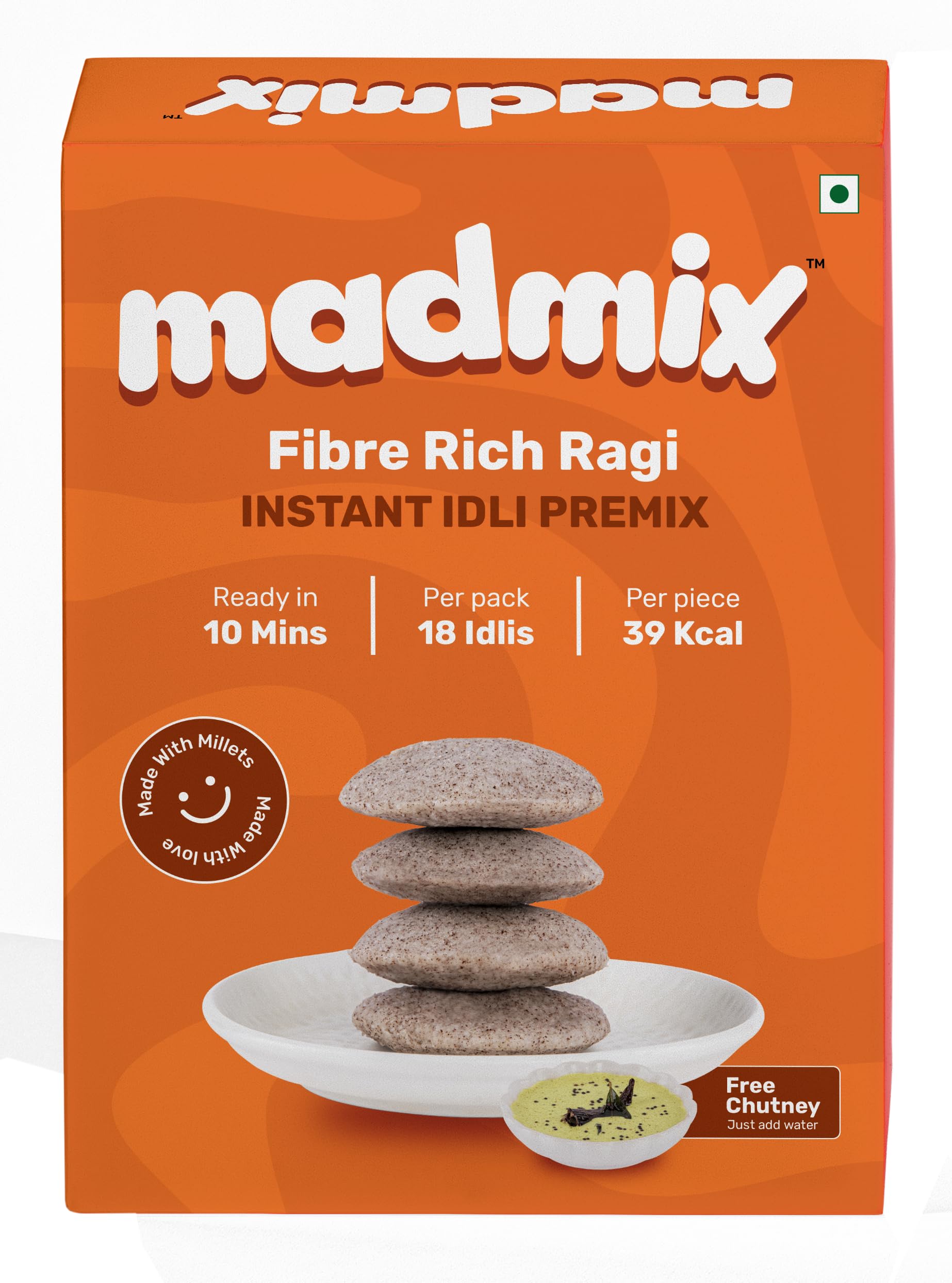 Madmix Instant Idli Premix- Fibre Rich Ragi | 270g | Made with Millets | High Calcium, Metabolism Boost | 39 Kcal per piece | 18 Idlis per pack | Ready in 15 minutes
