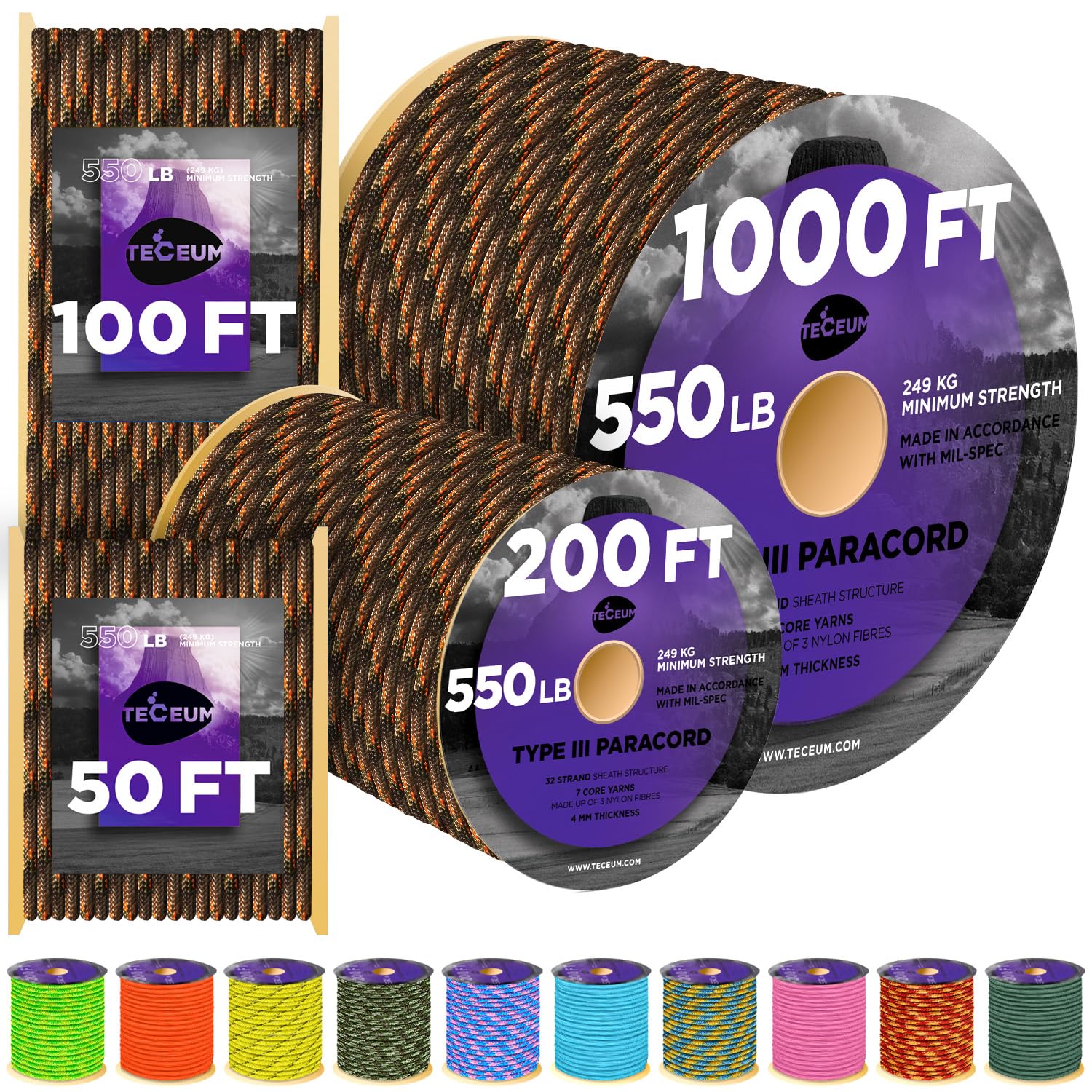 Reflective Paracord Rope 550lb 4mm – Glow para Cord – Camping Utility Rope