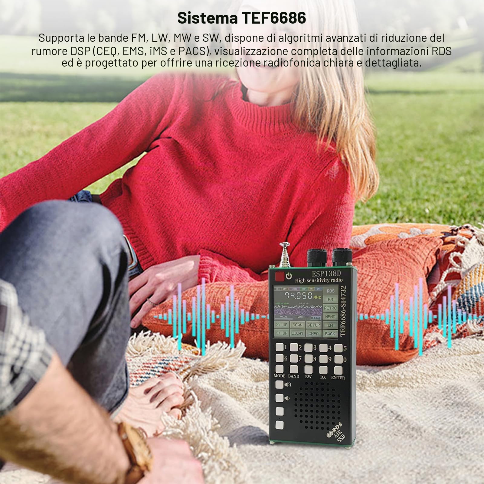Radiotrasmettitore doppio chip ESP138D, radio onde corte TEF6686 SI4732, alta sensibilità FM AM SSB Airband, BT 5.0, touchscreen 2,4 pollici per aviazione, emergenze e radioamatori