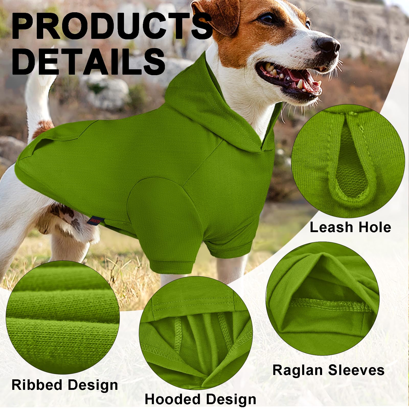 Kickred 2-Piece Basic Dog Hoodie & Sweatshirt Set, Soft Cotton Warm Coat with Pocket and Leash Hole for Small, Medium, Large Dogs, Green & Orange (XX-Large)