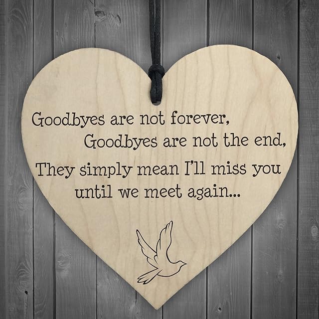 RED OCEAN Goodbyes Are Not Forever Wooden Hanging Memorial Heart Plaque Heaven Gift Sign