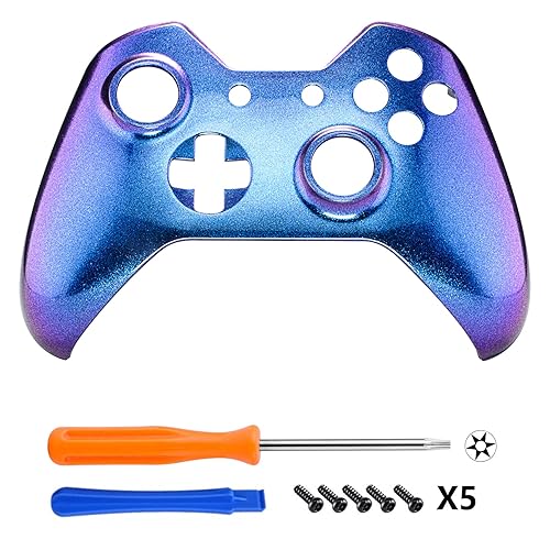 Miniatura 3 de eXtremeRate Diseño personalizado único camaleón púrpura azul brillante carcasa superior carcasa frontal kits de placa frontal cubierta de control