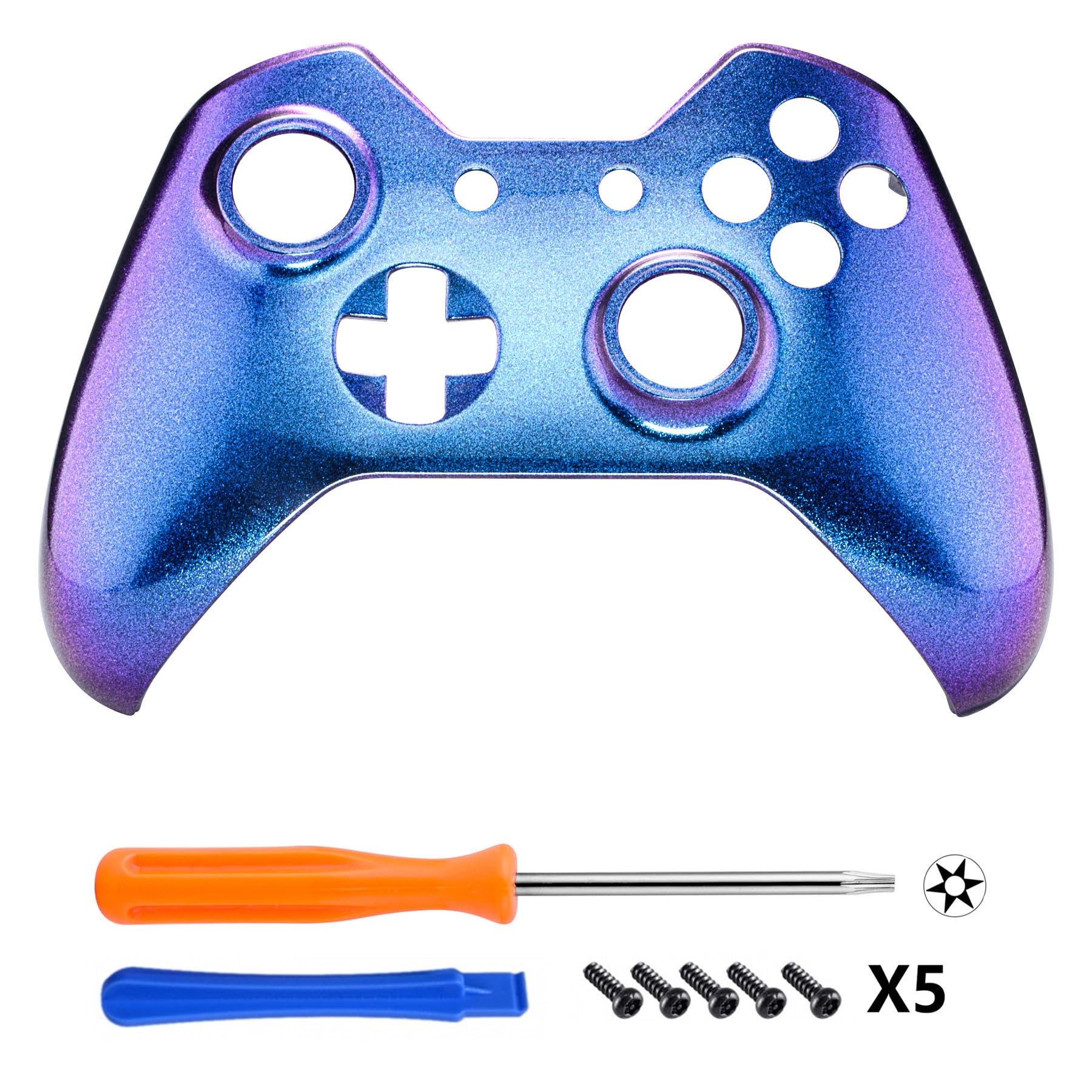 eXtremeRate Cover Custodia Copertura Frontale Guscio Anteriore Scocca Ricambio per Xbox One Standard Controller con/senza Porta per Jack da Cuffie 3,5mm(Camaleonte Viola Blu)
