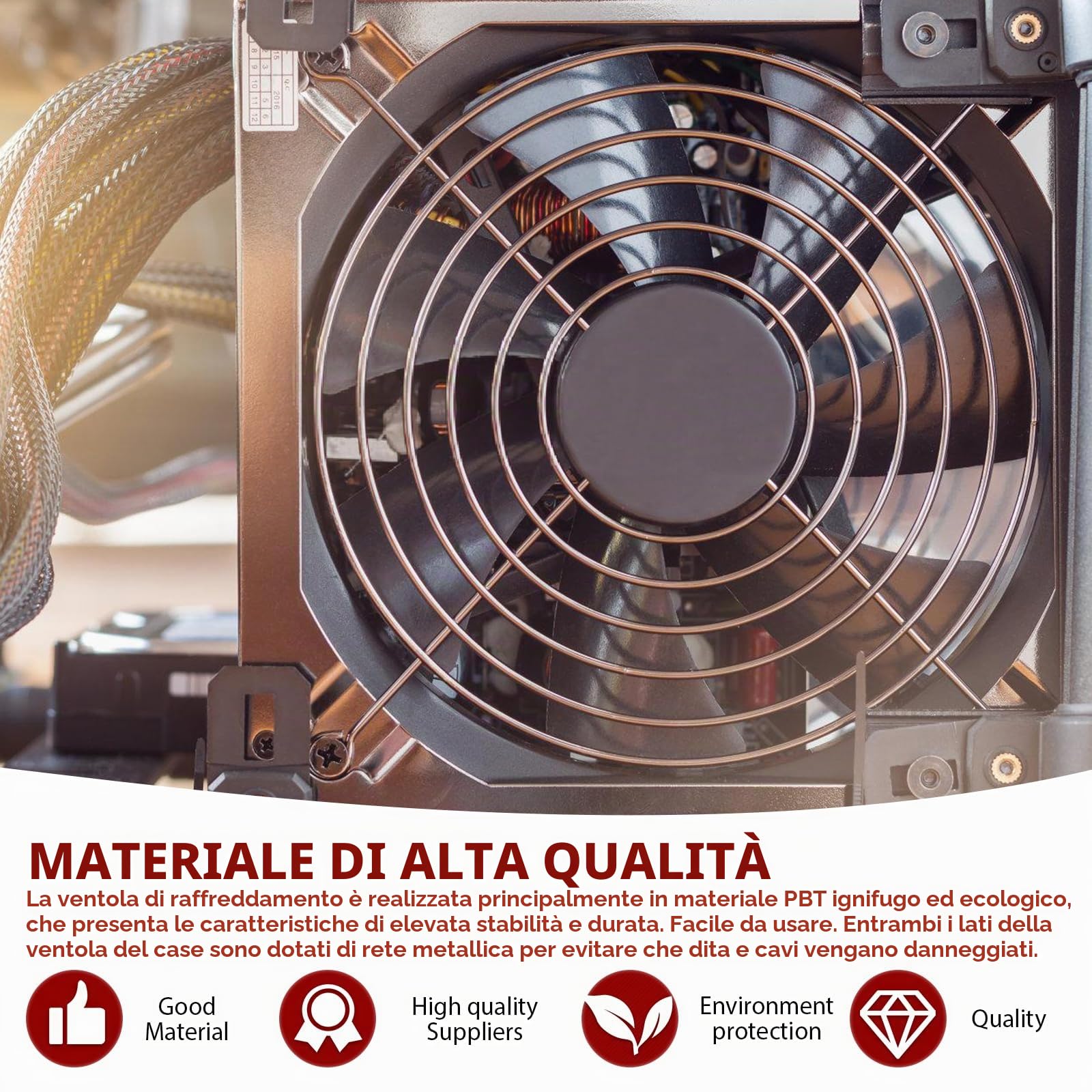 Ventola da 120 mm con controllo della velocità 220 V, ventola di raffreddamento senza spazzole con copertura in metallo, grande volume d'aria, ventilatore di scarico silenzioso per computer