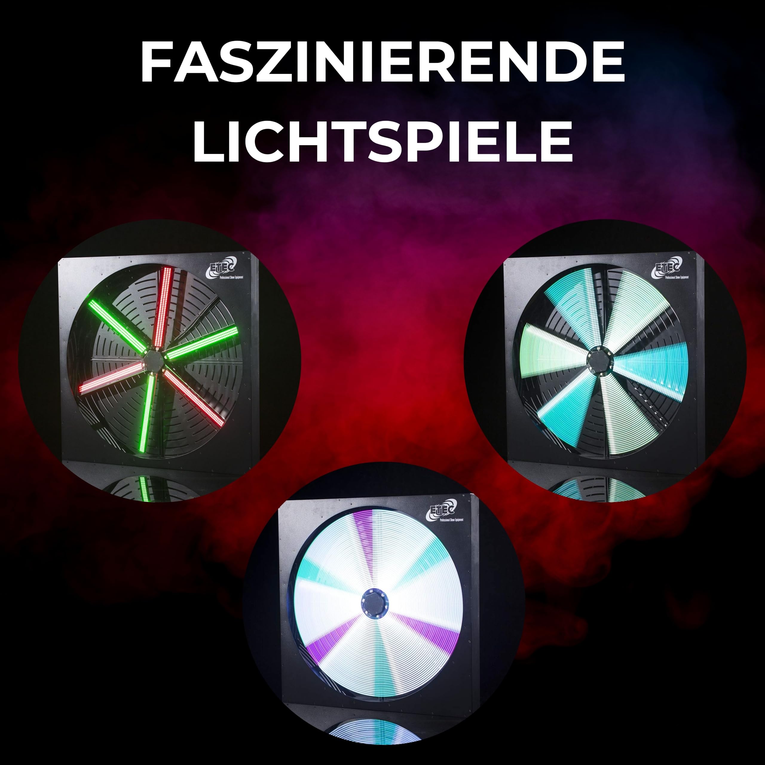ETEC Professional LED Fan 7070 RGB Ventilator Licht Effekt TV Studio Show Bühne Dekoration DJ Set mit Flightcase Tourpack DMX Veranstaltung Bühnenbeleuchtung