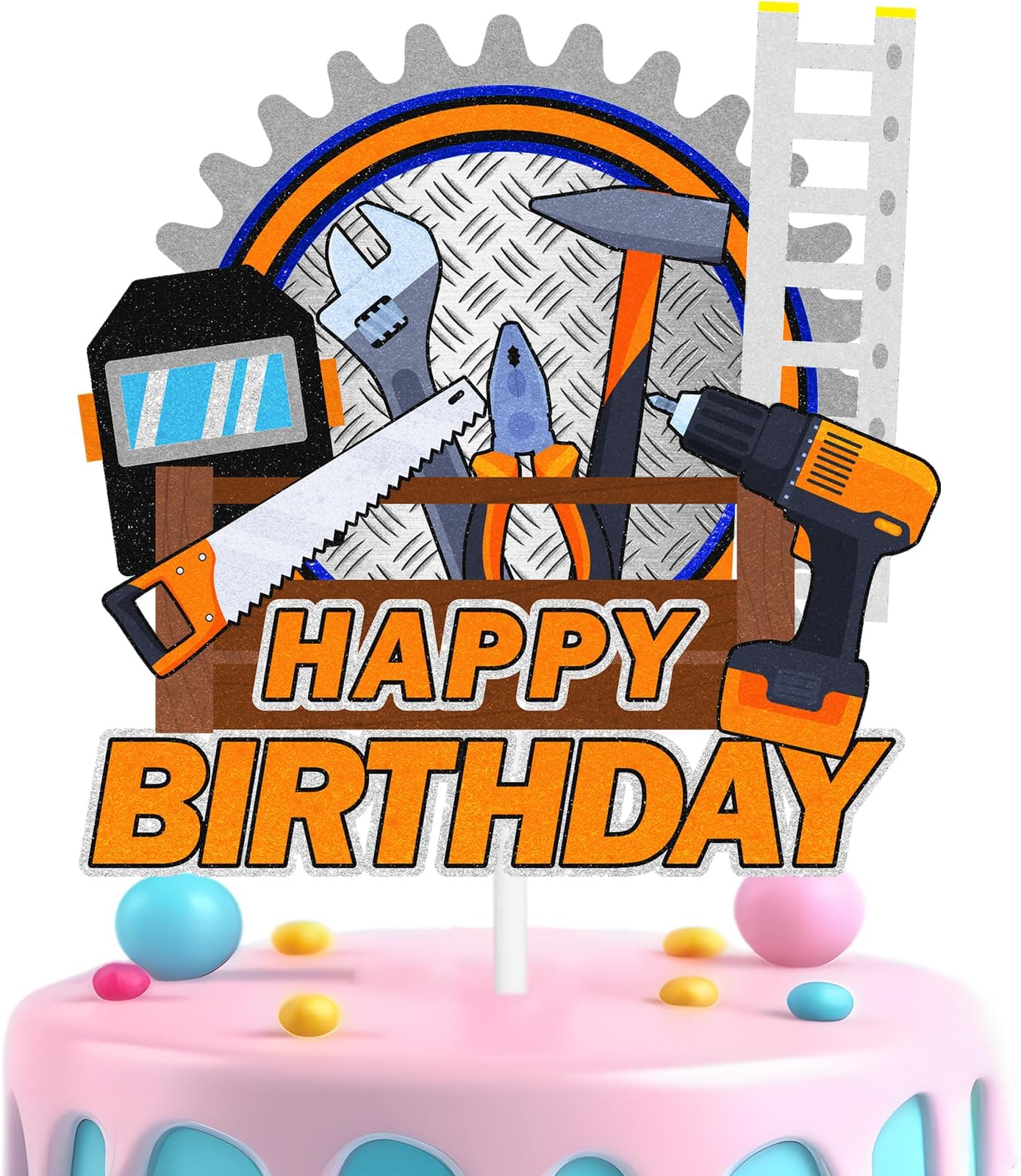 - Tools Cake Topper Happy Birthday Handyman Decorations, Tool Box, Utility Room, Wrench, Pliers, Hammer, Hand Saw Boys or Men Birthday Party Decorations