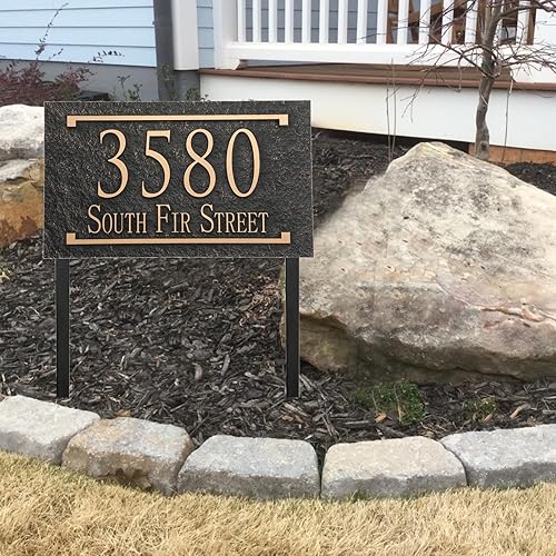 Miniatura 6 de Señal de dirección montada en césped - Letrero personalizado de número de casa con 2 estacas sólidas de metal, números de dirección para exteriores