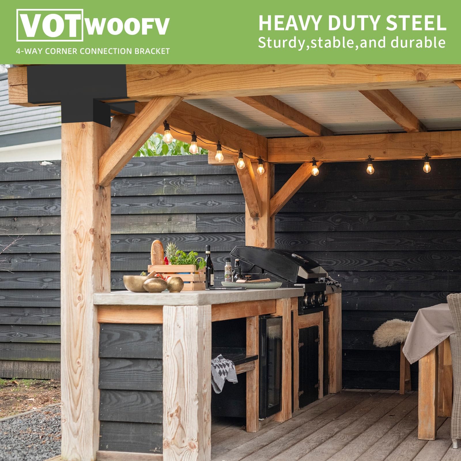 2 staffe angolari a 4 vie, kit fai da te per pergola per lavori in legno per 10,2 x 15,2 cm (effettivo: 14 x 14 cm), staffe per gazebo resistenti per padiglione, poch, capanna di tronchi