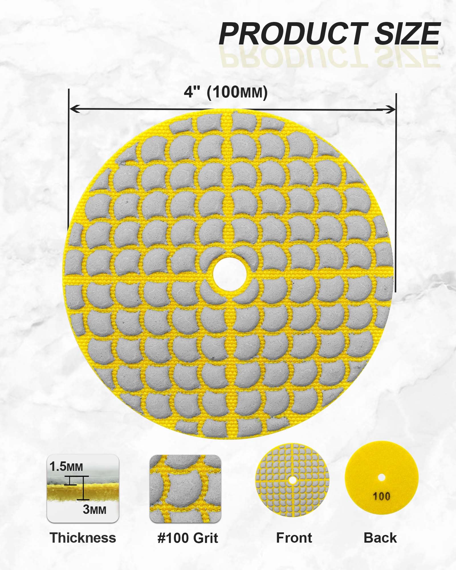 Diamant Polierscheiben 100mm 8Stücke - Körnung 100 Diamant Polierpad Diamant Schleifpad für Granit Marmor Quarz Kunststein für Winkelschleifer