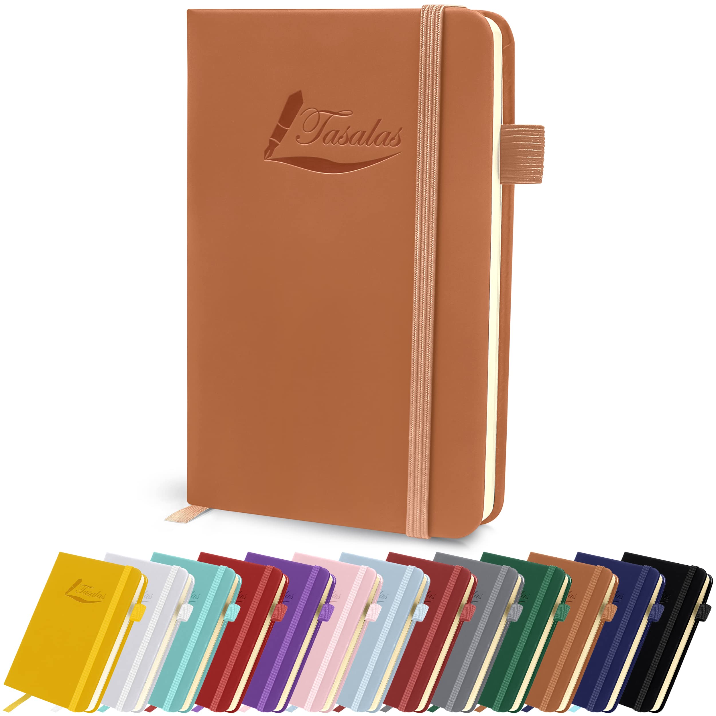 Tasalas Pocket Notebook Portable A6 Notebooks with Inner Pocket and Elastic Band, 80 GSM Lined Paper Notepad
