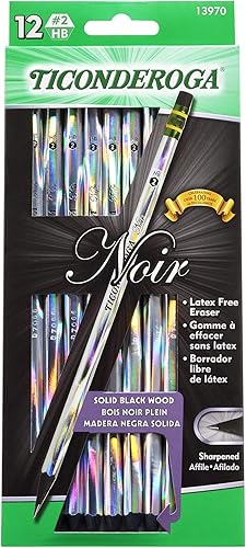 Miniatura 11 de Ticonderoga Noir Wood-Cased Pencils, Pre-Sharpened, #2 HB, Holographic (Pack of 6, 72 Count Total)