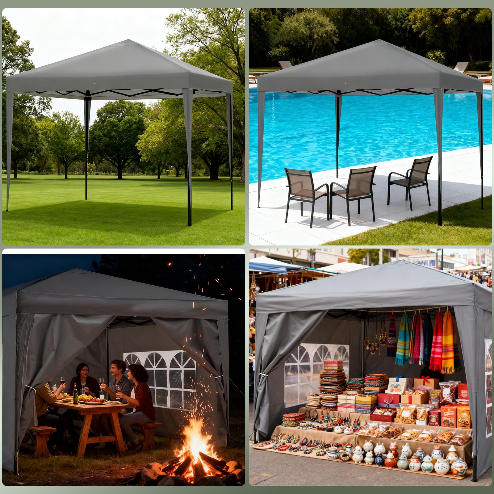 ISE 3x3m Gazebo Pieghevole con Pareti Laterali da Esterno, Gazebo da Giardino Pop Up Gazebo Tenda con Pannelli Laterali Altezza Regolabile (Grigio)