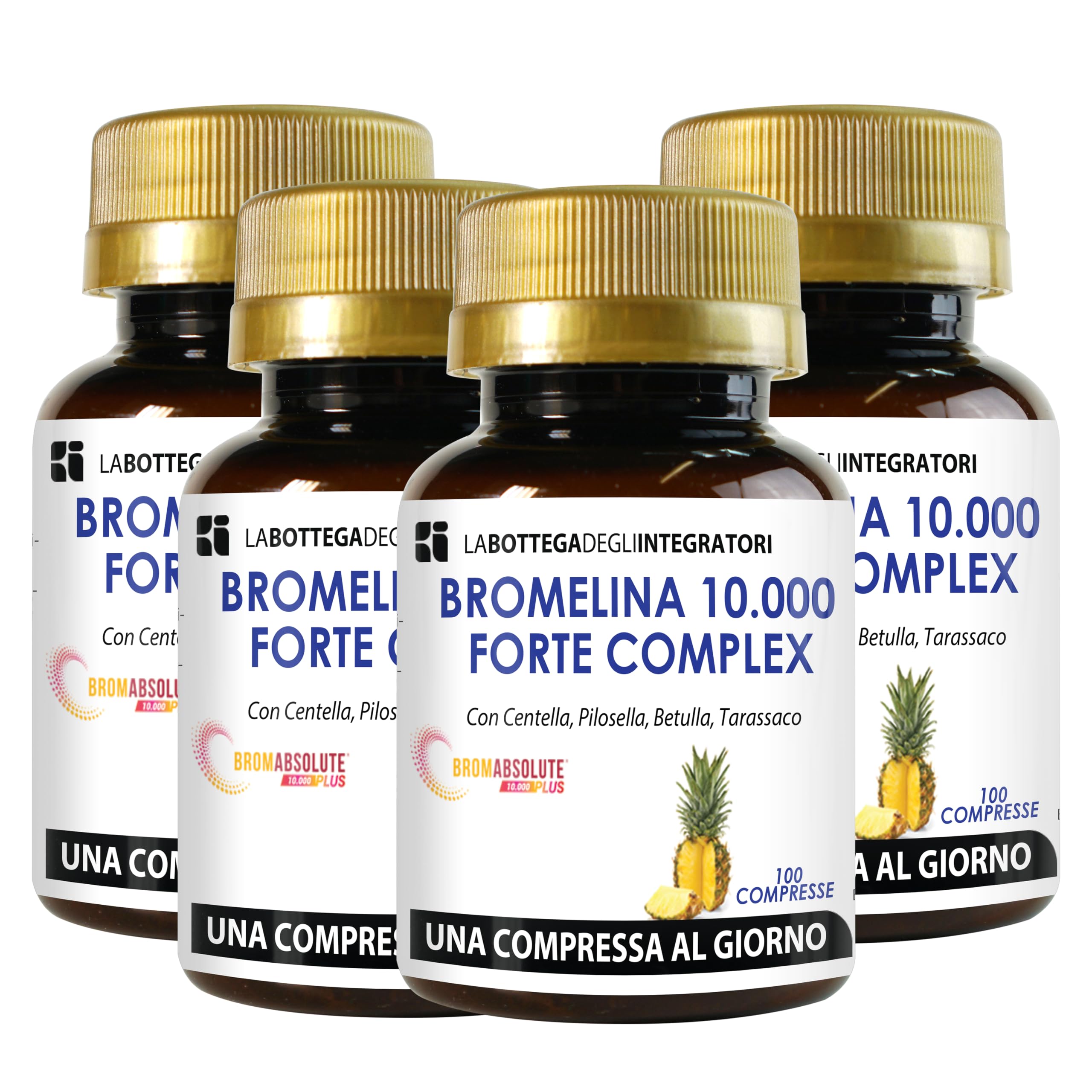 BROMELINA 5000 GDU/g con BROMELINA 10.000 GDU/g GASTROPROTETTA Tarassaco Centella Pilosella Betulla | INTEGRATORE CELLULITE DRENANTE 400 Compresse 1 al dì