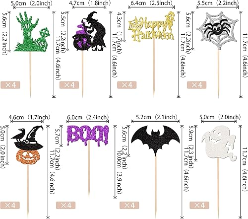 Miniatura 2 de 24 piezas de decoración de cupcakes temáticos de Halloween, espeluznante abucheo, fantasma, bruja, araña, murciélago, cupcakes, calabaza, rasgo,