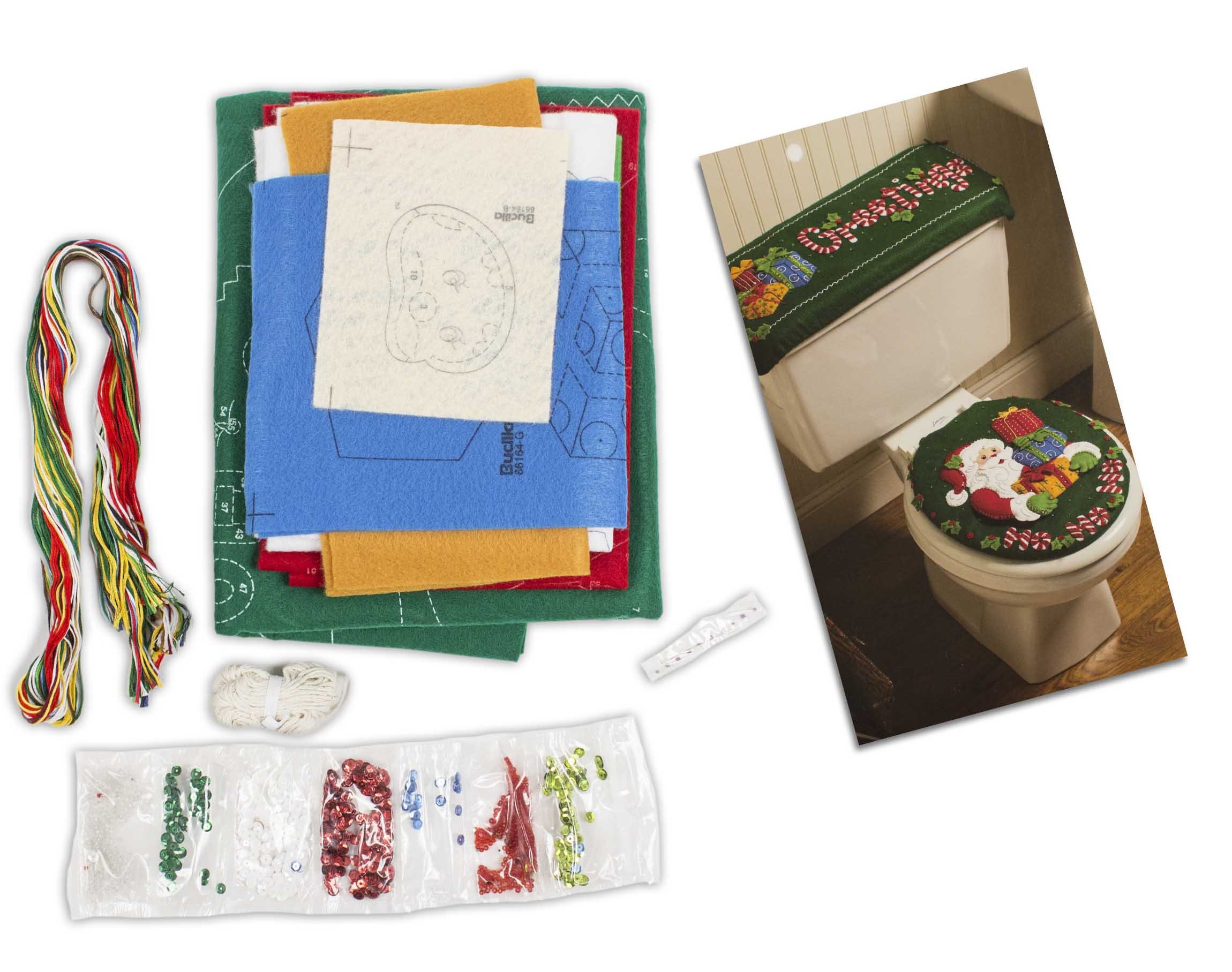 Bucilla Bath Felt Applique Ensemble Seat and Tank Cover Kit, 86164 Ho Ho Ho Santa