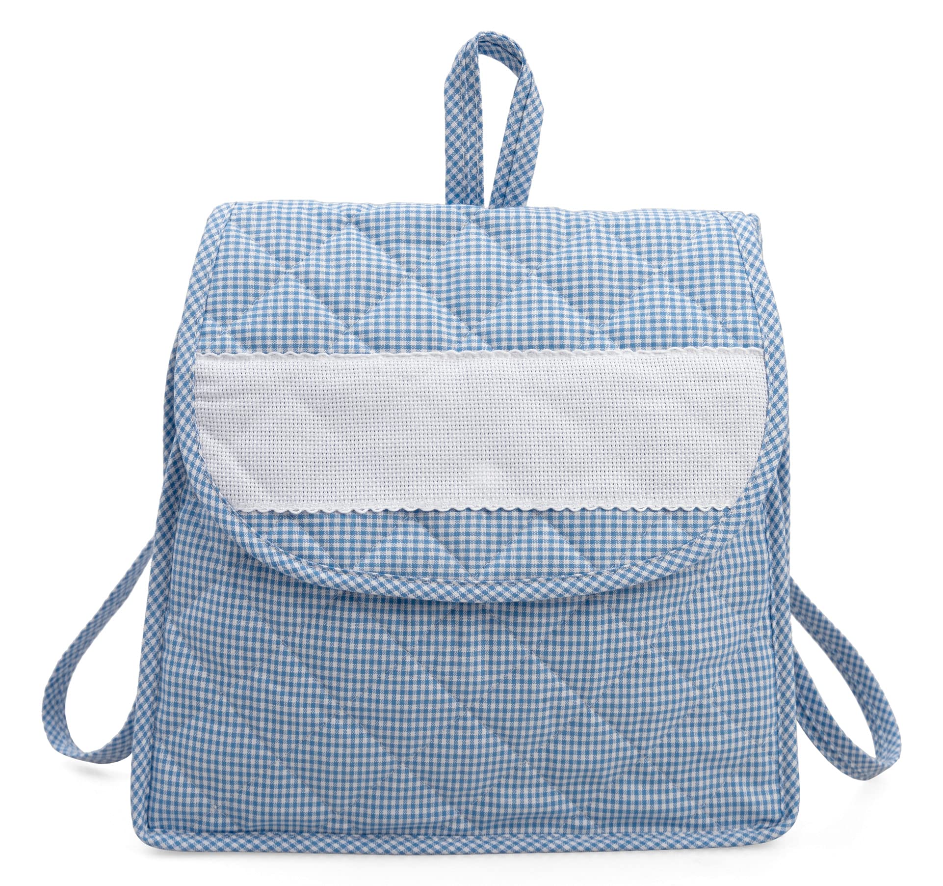 Filet - Zainetto per l'asilo per Bambini |Materiali di alta qualità |Inserto in tela aida personalizzabile|Chiusura con pratico bottone| Azzurro| Dim. 27 x 28 x 5 cm