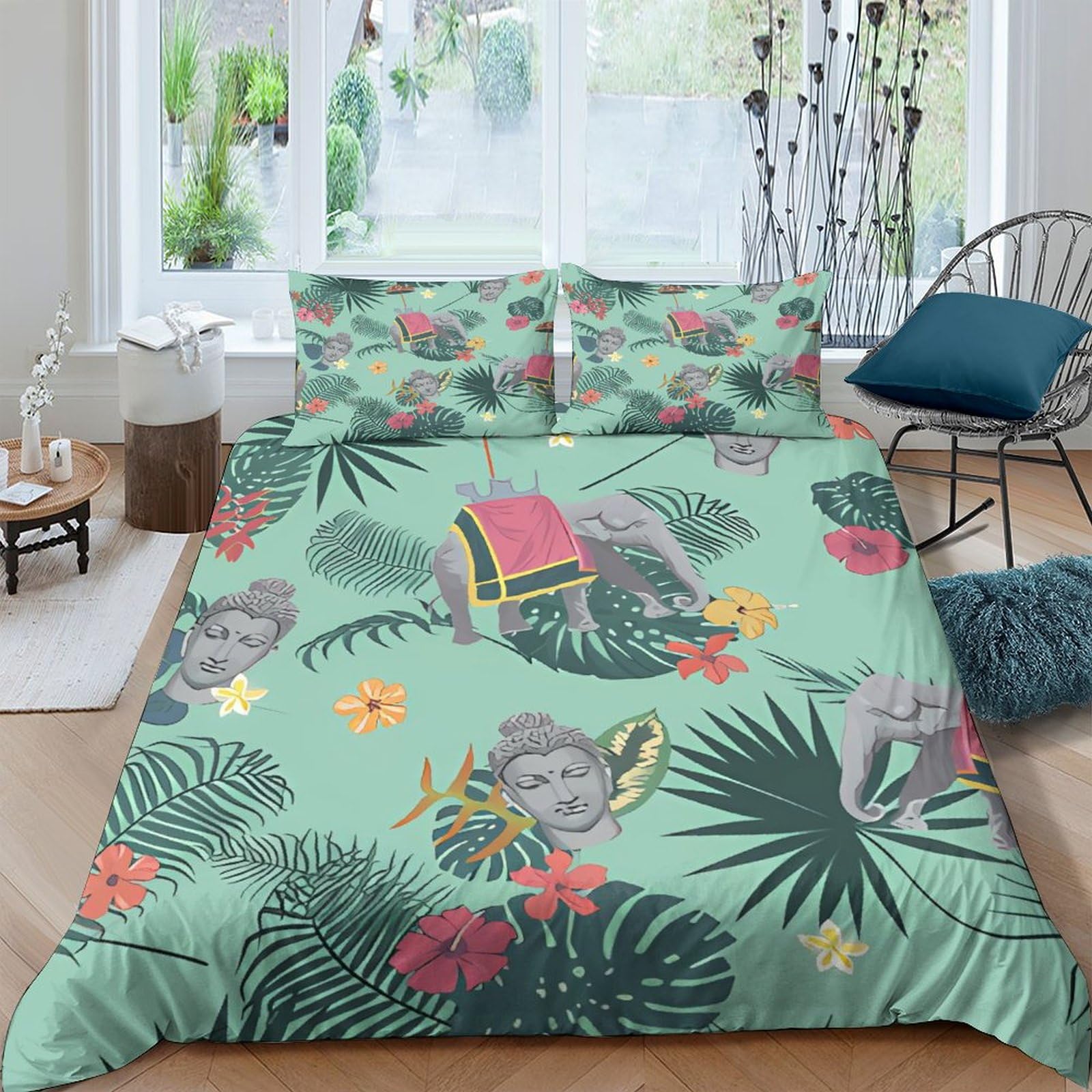 Housse de couette microfibre Bouddha anti-plis et facile à laver pour lit double