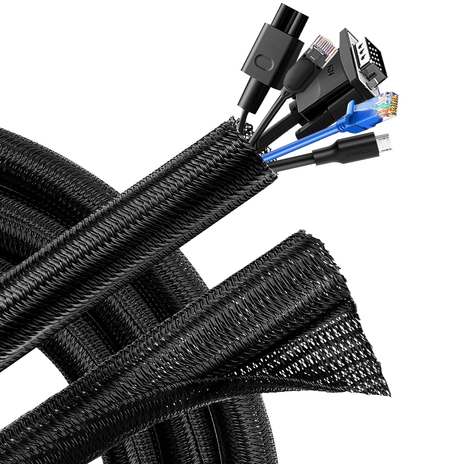 shinflyCable Tidy Sleeve 5m, 2 Packs Flame-Retardant Wire Tidy Tube for Pc Tv, Cable Management Sleeve with Diameter 16-19mm, Anti Pets Bite, Trunking for Organize and Hider Wires, Black