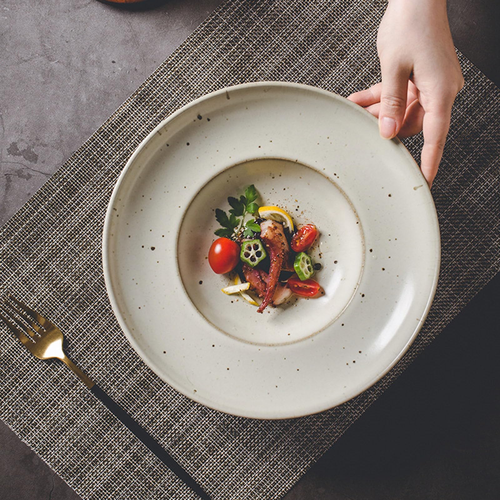 Platos De Cena De Cerámica, Plato De Porcelana Redondo Para Ensalada De Mariscos De Sopa, Vajilla Profunda Para Hotel De Restaurantes, Lavavajillas De Microondas Seguros(Size:25*25*6.3CM,Color:blanco)